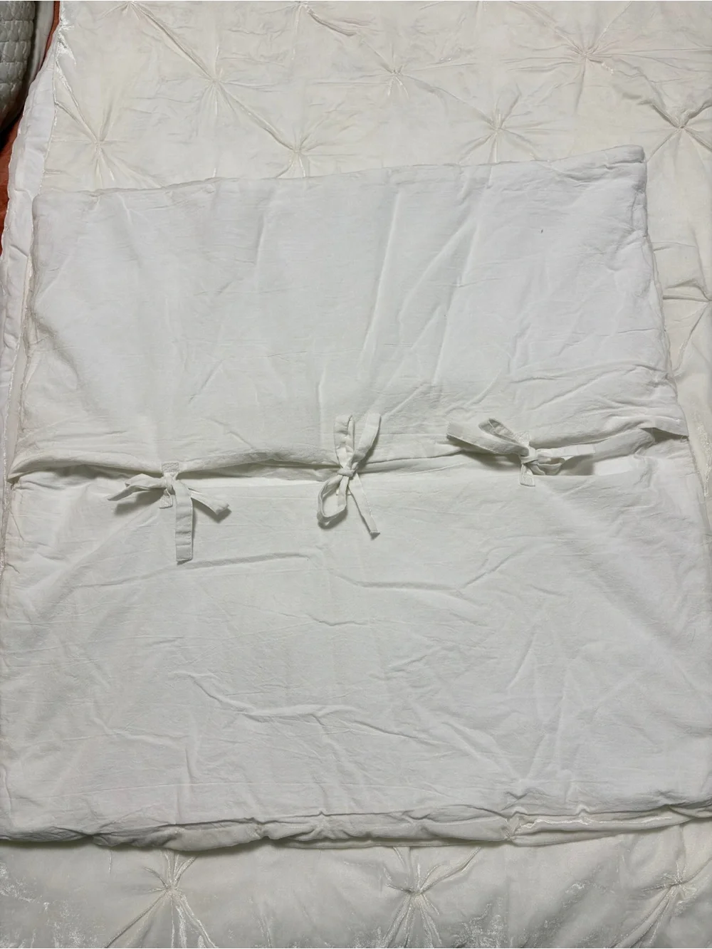 Pottery Barn Monique Lhuillier Velvet Pintuck Quilt Full Queen Ivory 1 Euro Sham